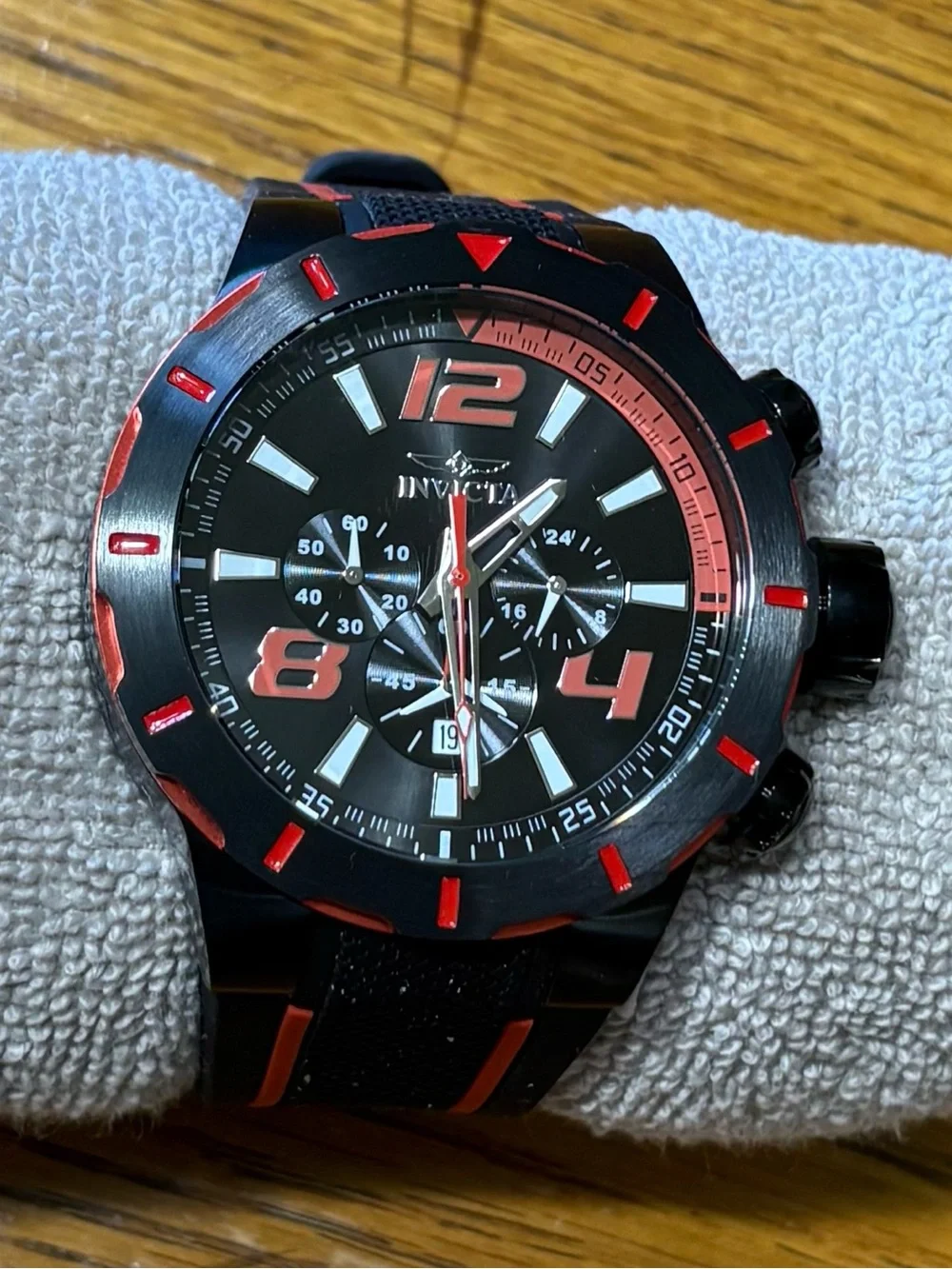 Men’s Invicta Black and Red Chronograph Swim Watch